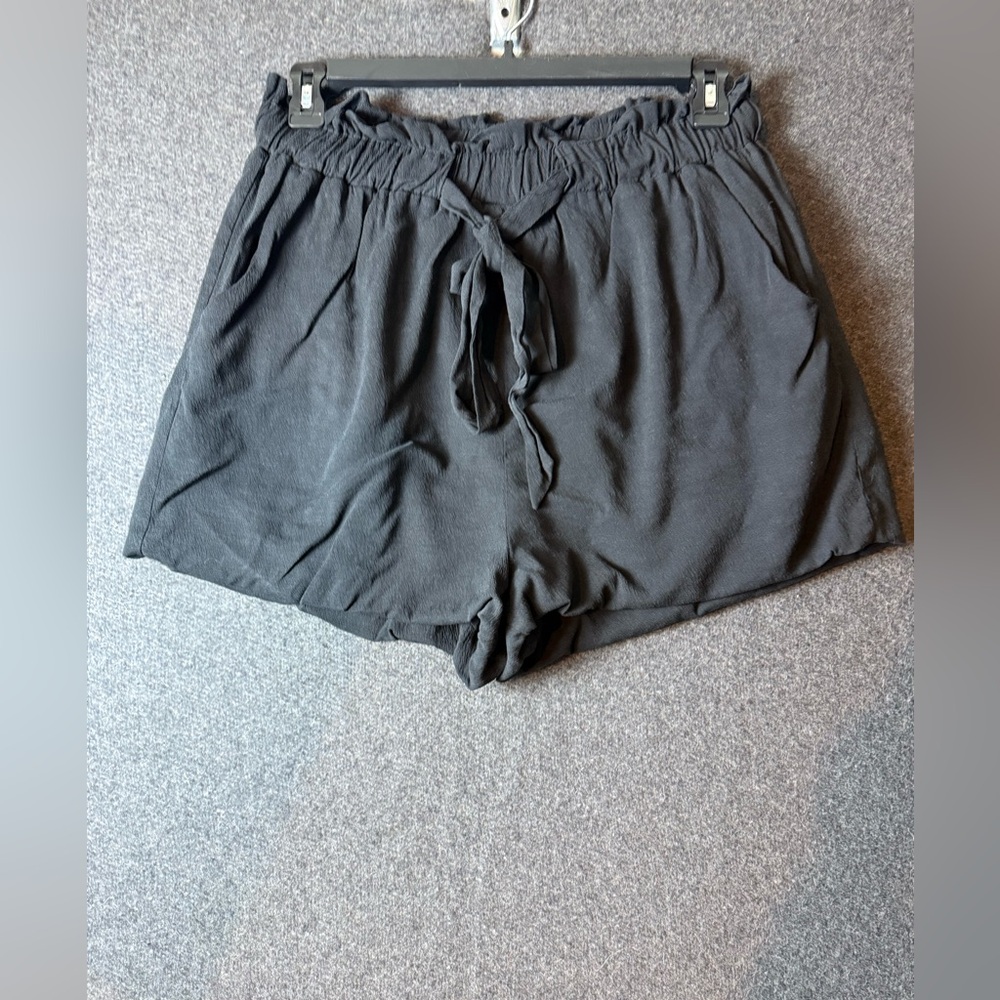 Women’s Xl Black Shorts Parachute High Waist Front‎ Tie Elastic Stretch Cottage